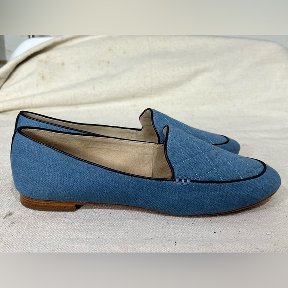 TALBOTS QUILTED DENIM & LEATHER FLATS LOAFERS - Picture 1 of 8